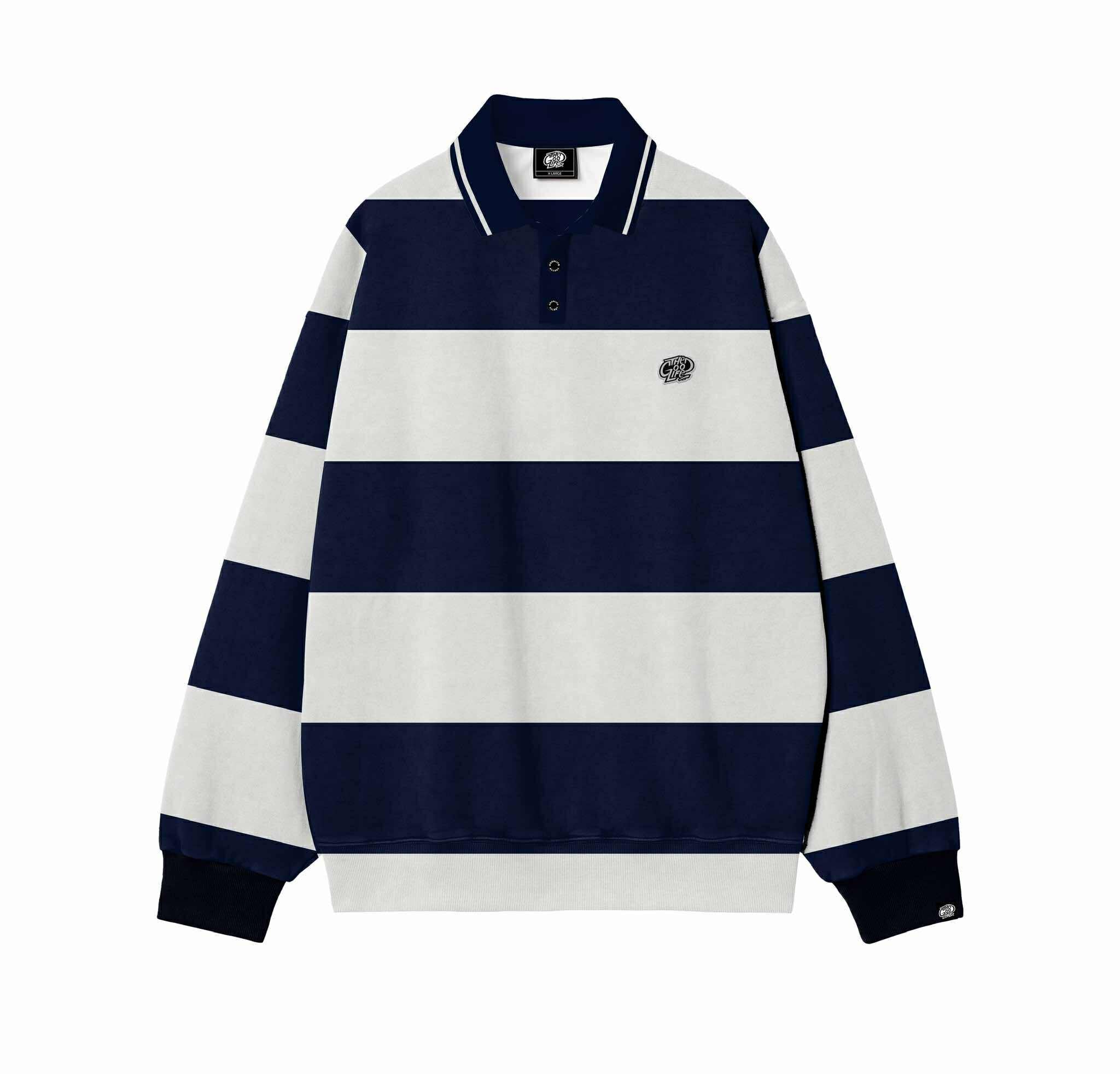 BIG STRIPES (NAVY/WHITE) POLO CREWNECK