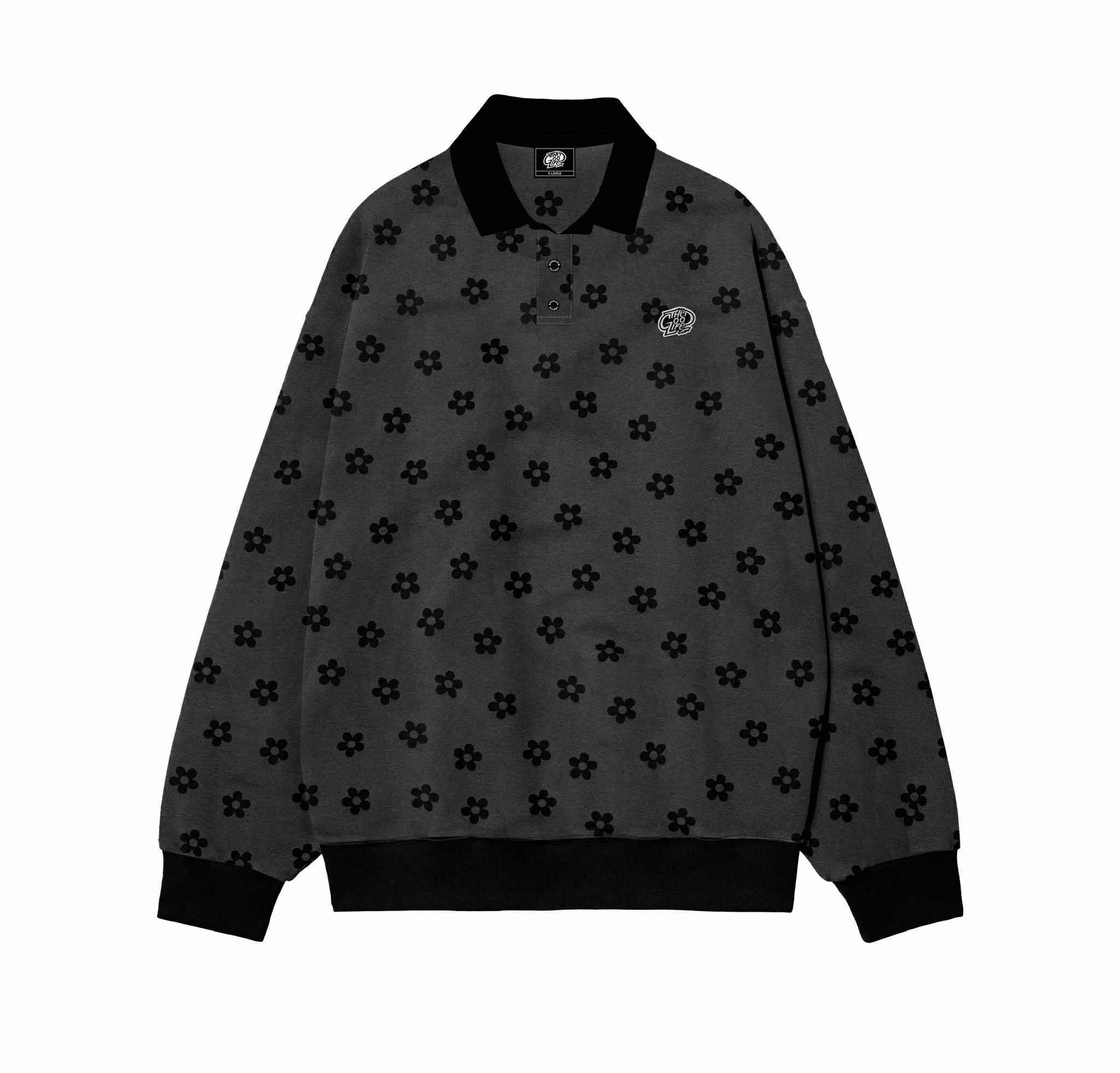 DAISY FLORAL (BLACK/GRAY) POLO SWEATSHIRT