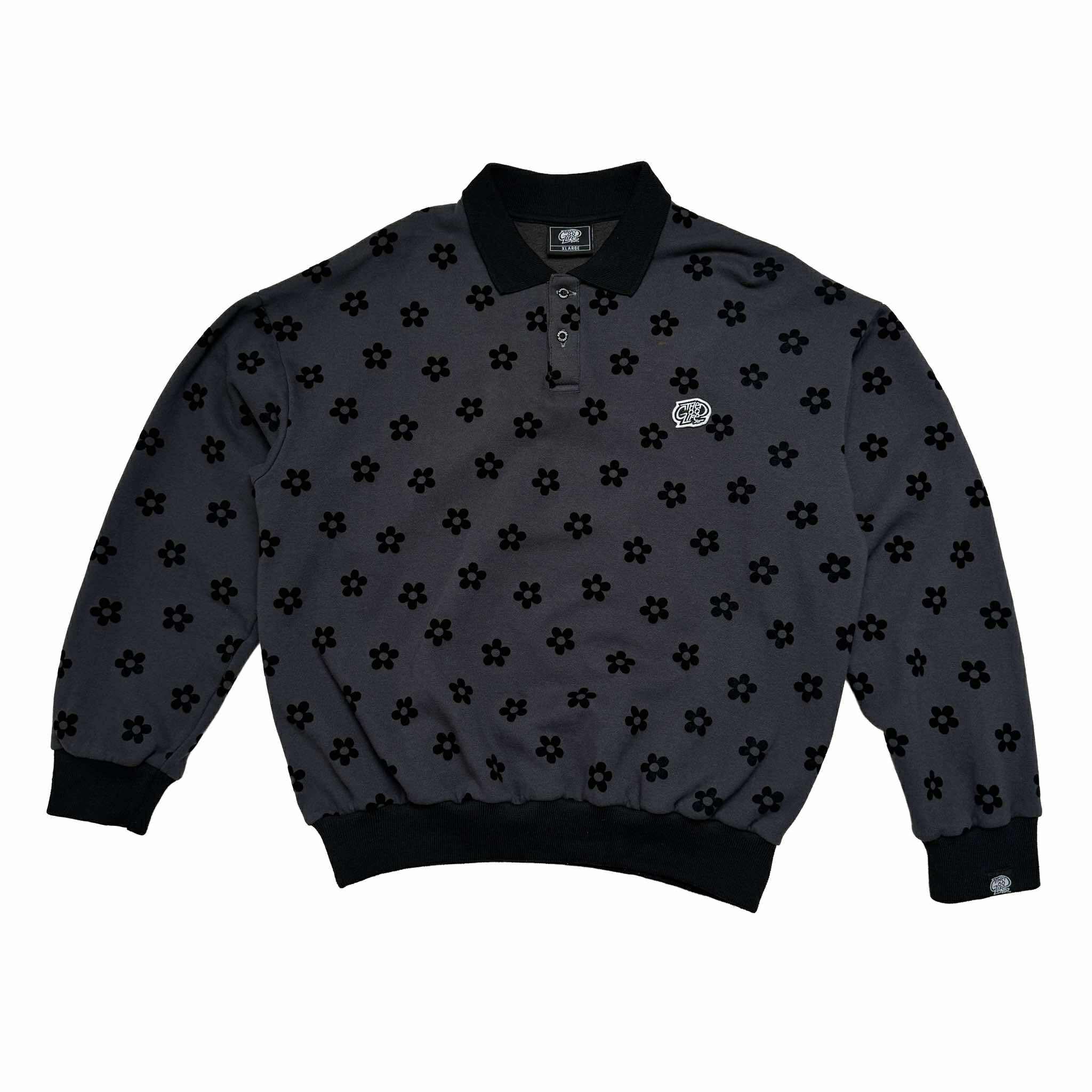 DAISY FLORAL (BLACK/GRAY) POLO SWEATSHIRT
