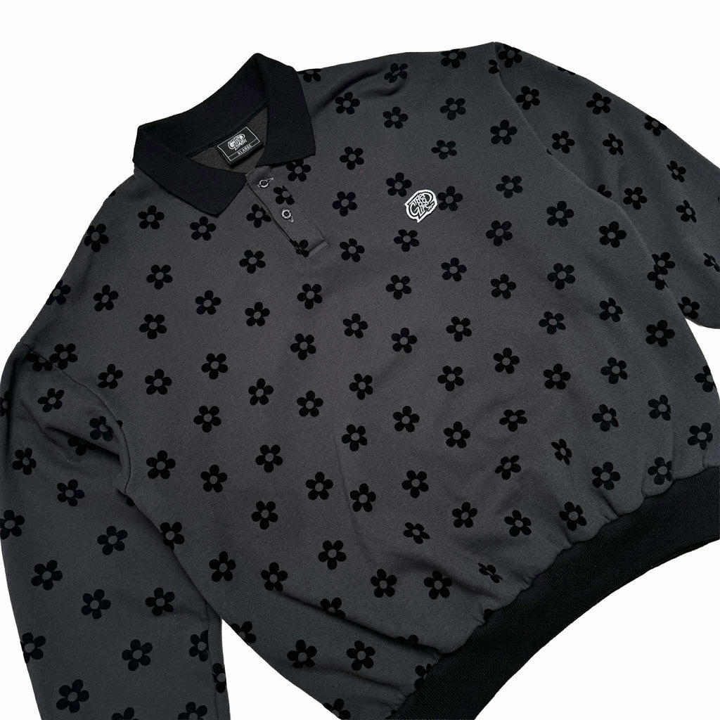 DAISY FLORAL (BLACK/GRAY) POLO SWEATSHIRT