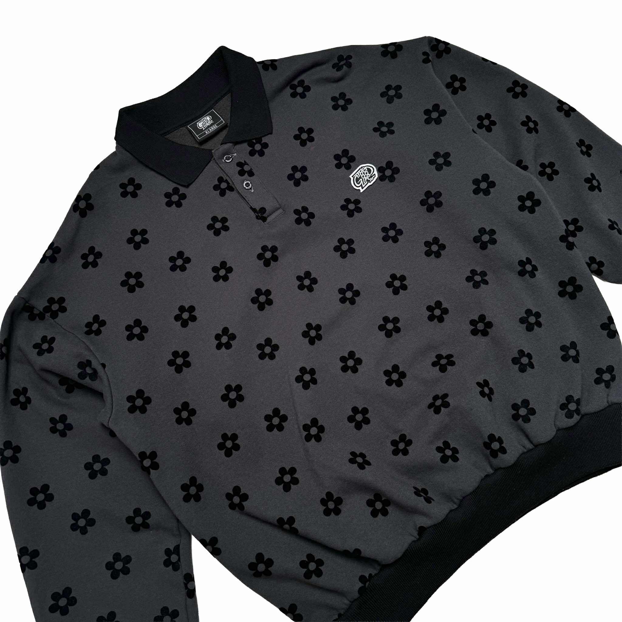 DAISY FLORAL (BLACK/GRAY) POLO SWEATSHIRT