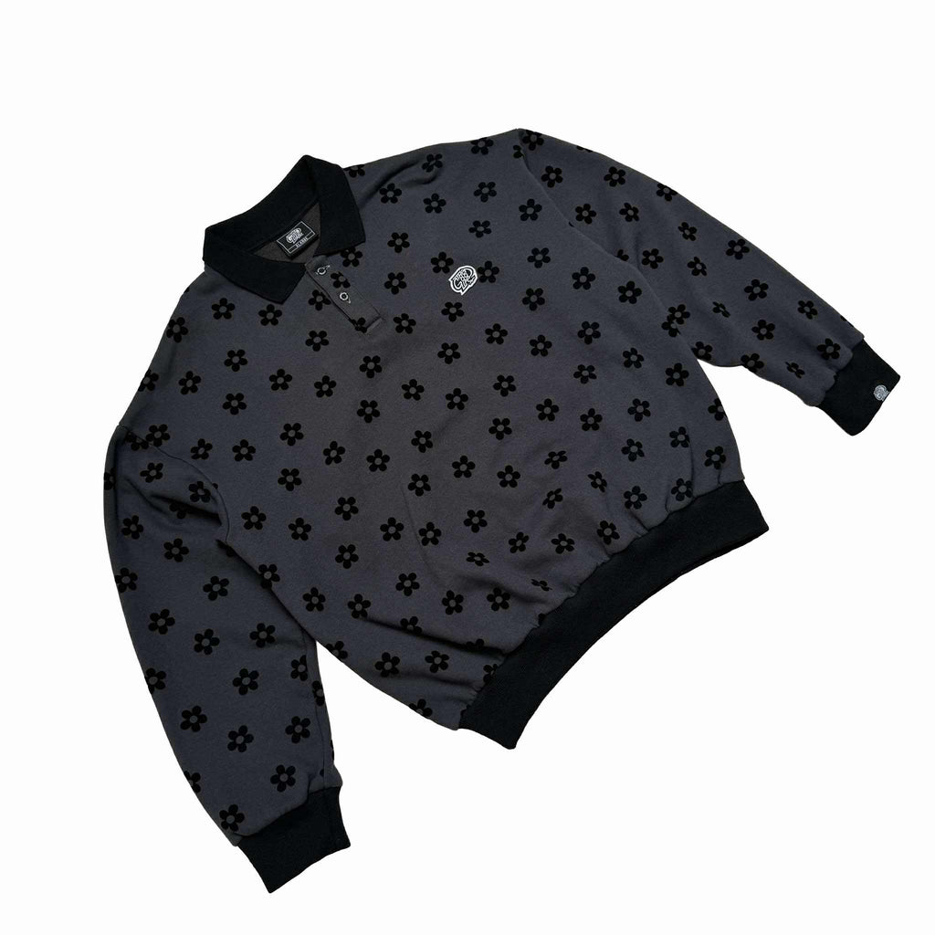 DAISY FLORAL (BLACK/GRAY) POLO SWEATSHIRT