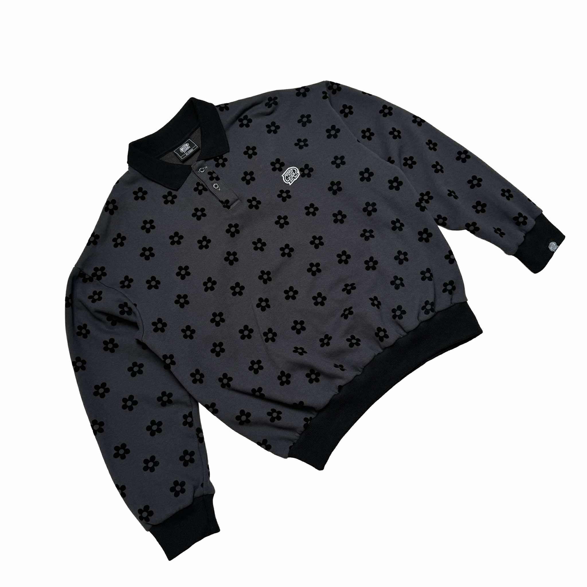 DAISY FLORAL (BLACK/GRAY) POLO SWEATSHIRT