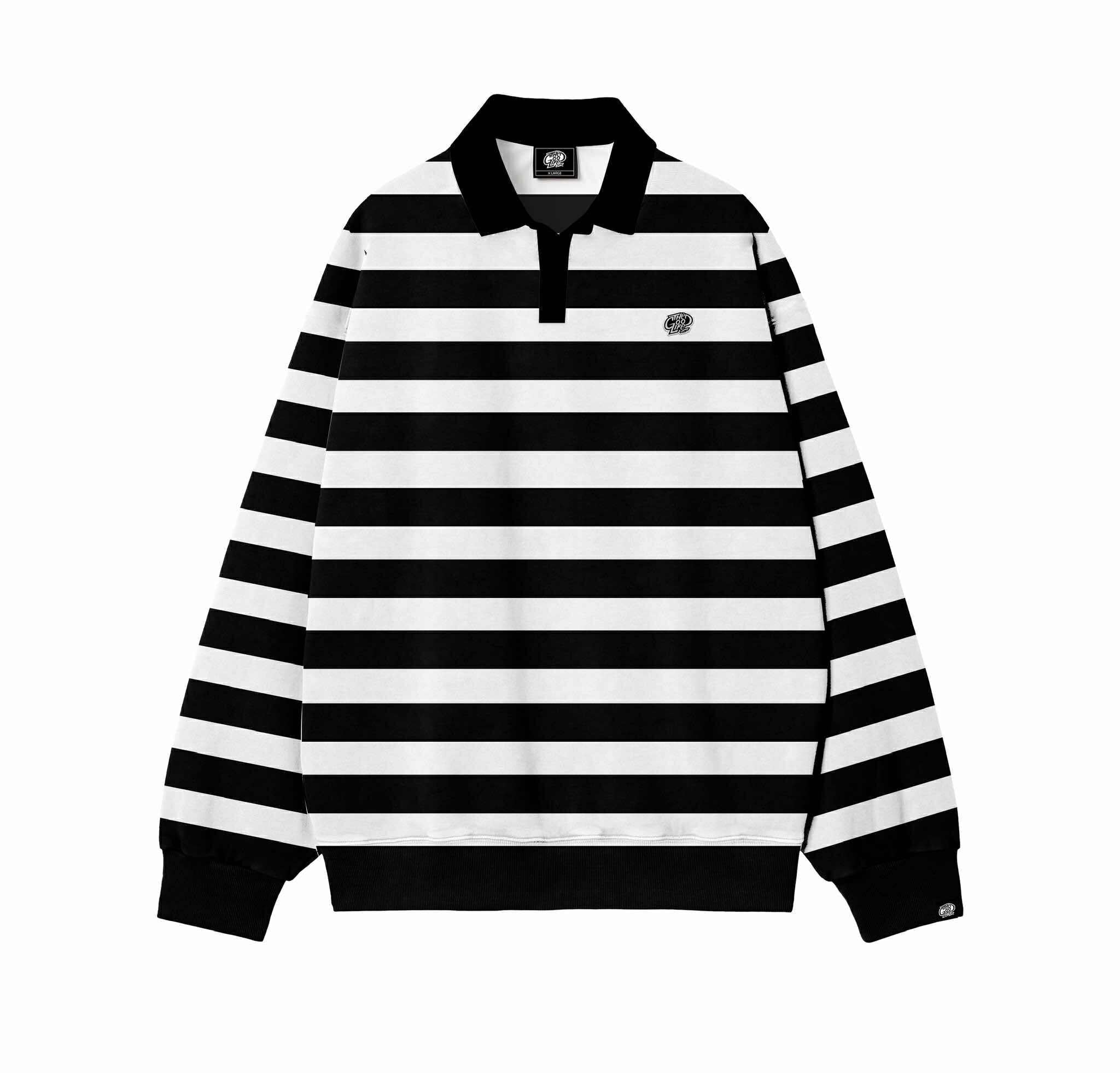 STRIPES (BLACK/WHITE) POLO CREWNECK