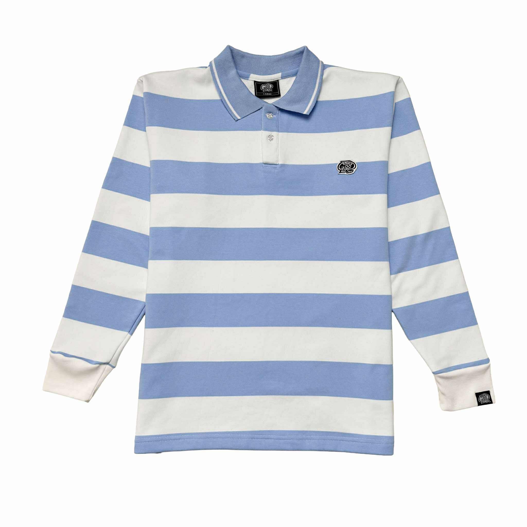 STRIPES (LT. BLUE/WHITE) POLO CREWNECK