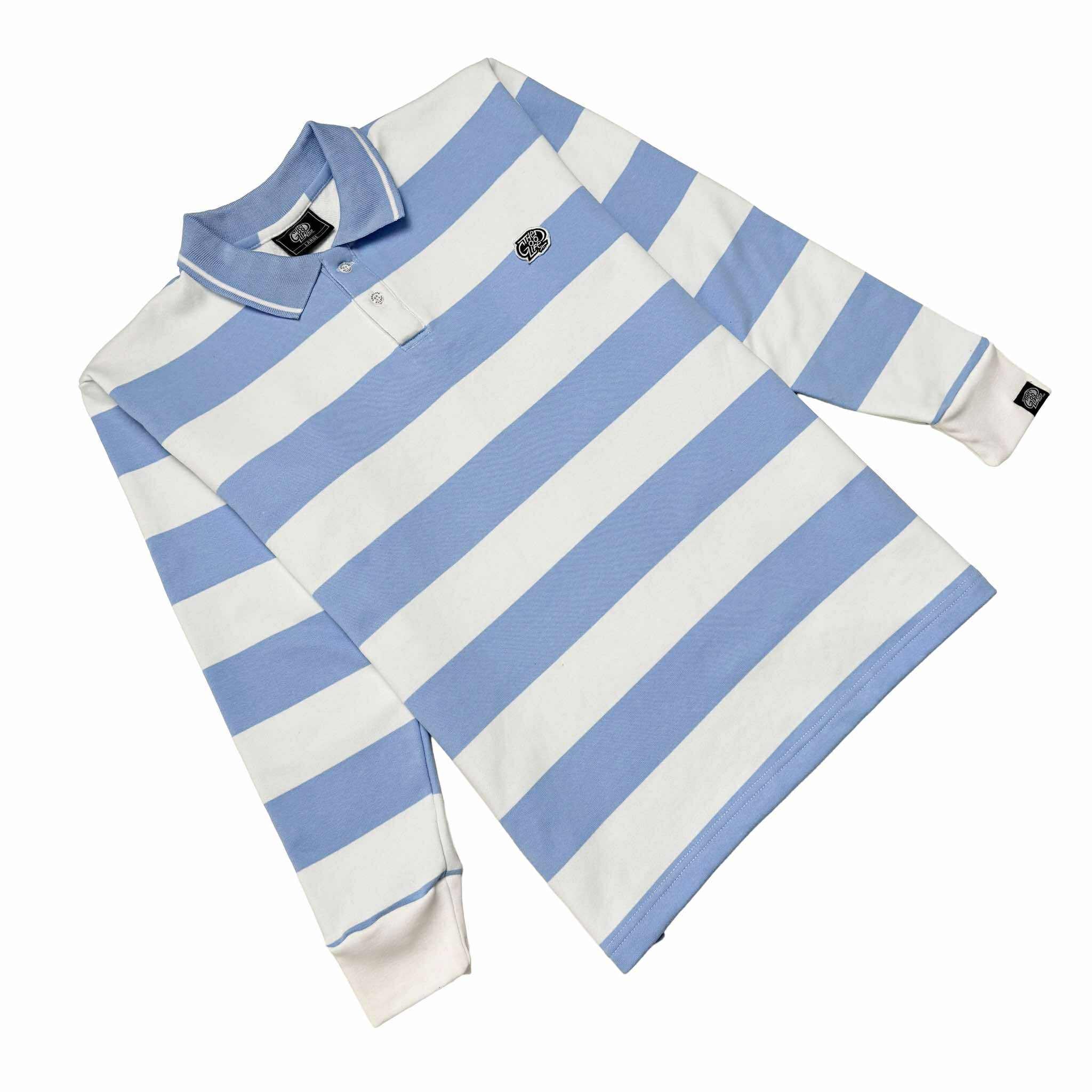 STRIPES (LT. BLUE/WHITE) POLO CREWNECK