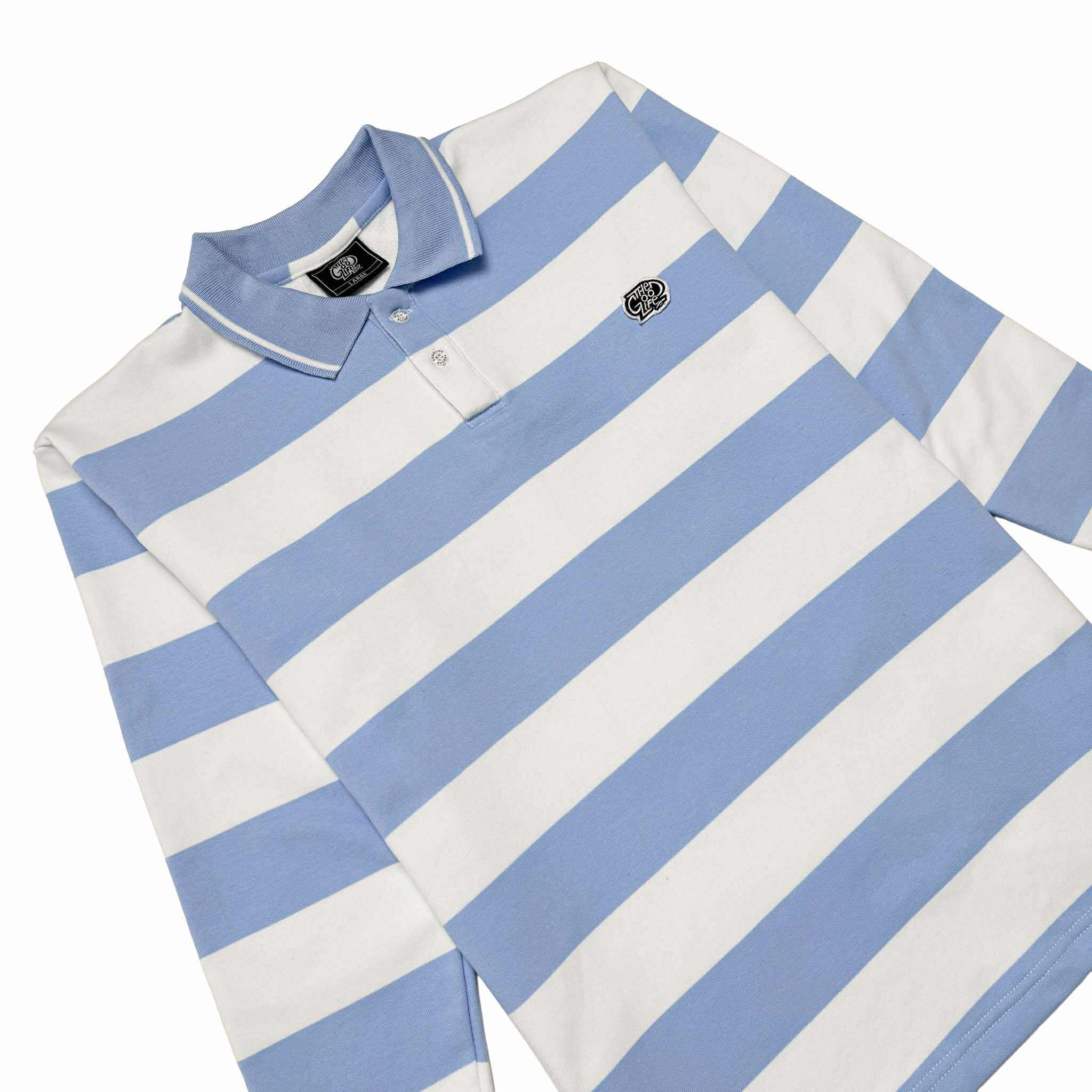 STRIPES (LT. BLUE/WHITE) POLO CREWNECK