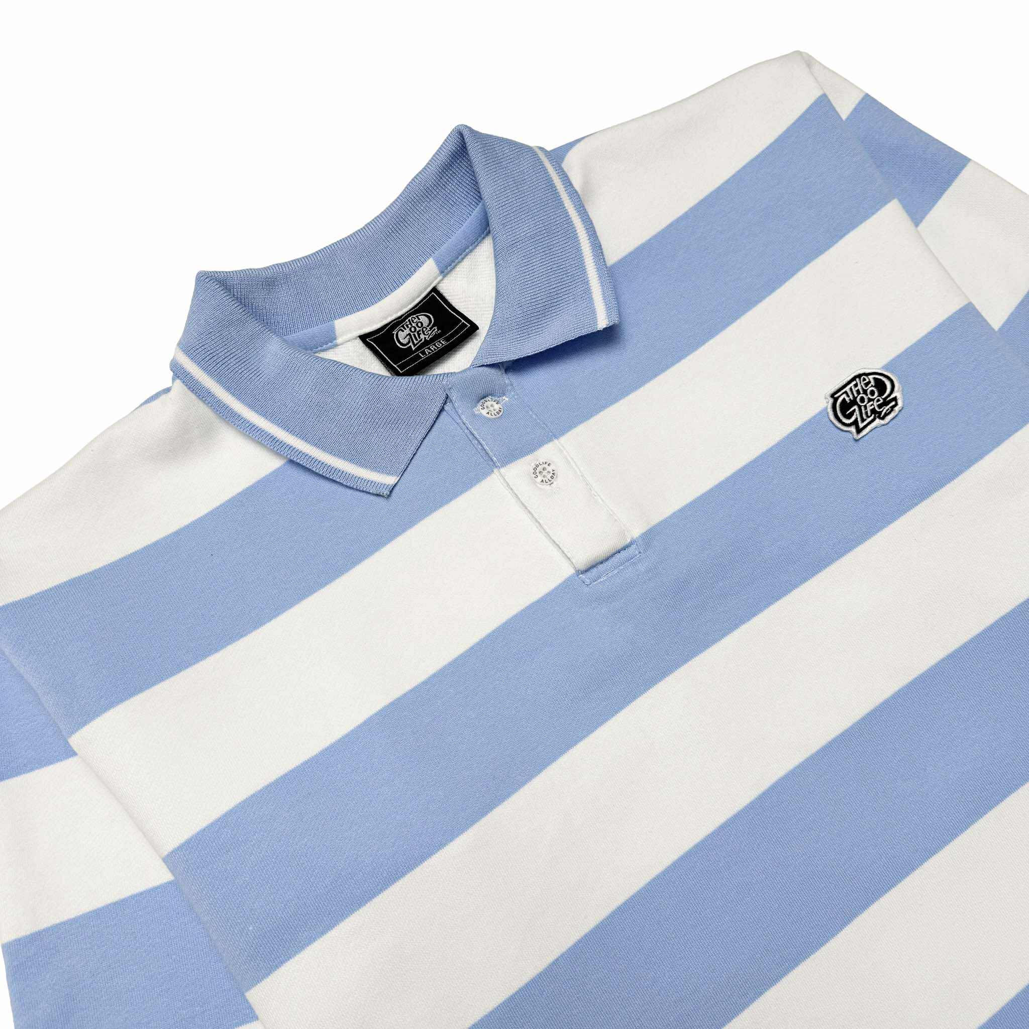 STRIPES (LT. BLUE/WHITE) POLO CREWNECK
